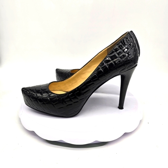 Gianni Bini Shoe Women's 8 M Snake Skin Heels Patent Leather Pumps Black - Picture 1 of 8